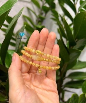 Chuỗi Vòng Thạch Anh Tóc Vàng A 5mm Mix Charm Vàng 24k